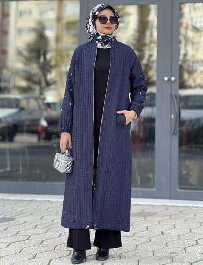 Büyük Beden Kapitone Mekik Taşlı Kap Lacivert OTW5176