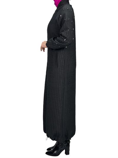 Büyük Beden Kapitone Mekik Taşlı Kap Siyah OTW5176