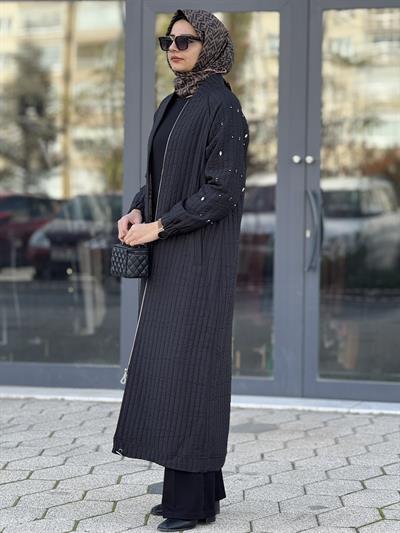 Büyük Beden Kapitone Mekik Taşlı Kap Siyah OTW5176