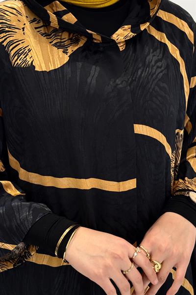 Büyük Beden Kapüşonlu Desenli Uzun Tesettür Takım Desenli OTW9605