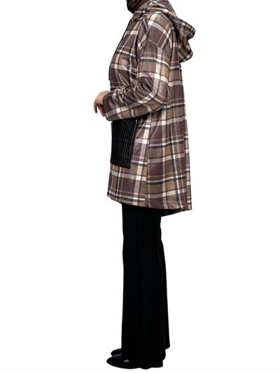 Büyük Beden Kareli Tunik Kahve OTW6026