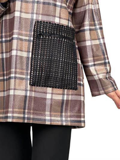 Büyük Beden Kareli Tunik Kahve OTW6026