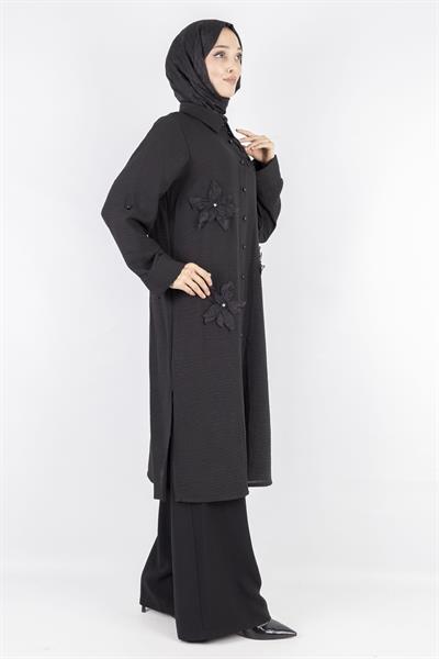 Büyük Beden Keten  Gömlek Siyah OTW44418