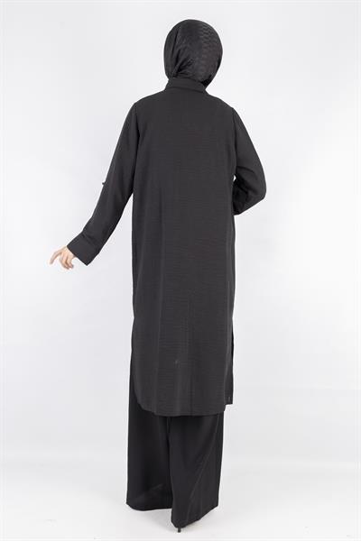 Büyük Beden Keten  Gömlek Siyah OTW44418