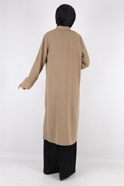 Büyük Beden Keten  Gömlek Vizon OTW44418