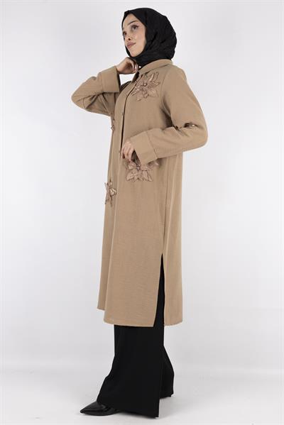 Büyük Beden Keten  Gömlek Vizon OTW44418