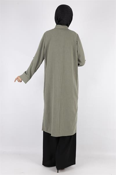 Büyük Beden Keten  Gömlek Yeşil OTW44418