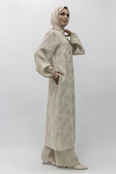 Büyük Beden Keten Takım Krem Otw4243