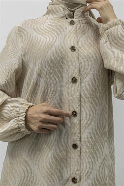 Büyük Beden Keten Takım Krem Otw4243