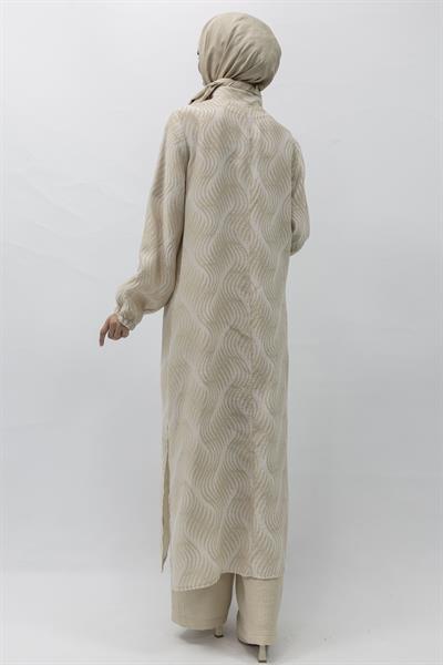 Büyük Beden Keten Takım Krem Otw4243