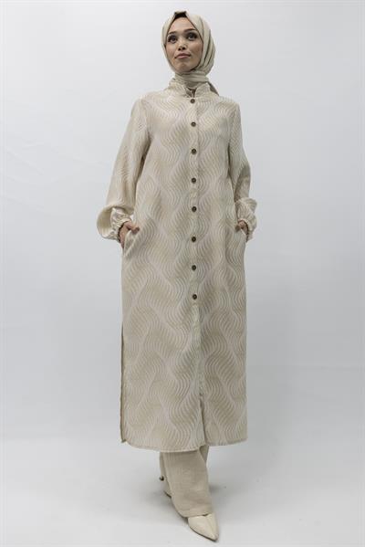 Büyük Beden Keten Takım Krem Otw4243