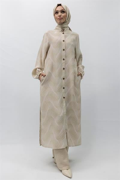 Büyük Beden Keten Takım Krem Otw4243