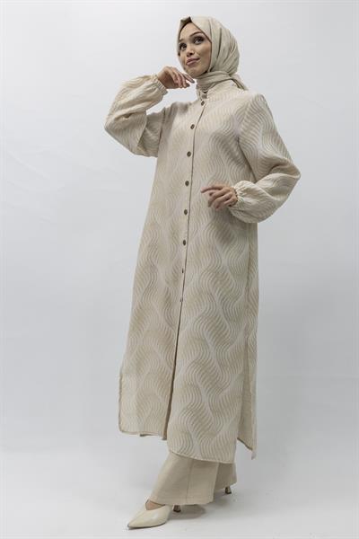 Büyük Beden Keten Takım Krem Otw4243