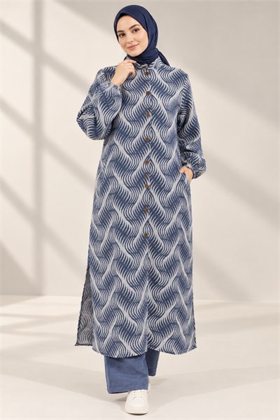 Büyük Beden Keten Takım Mavi Otw4243
