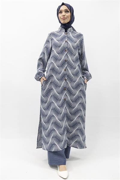 Büyük Beden Keten Takım Mavi Otw4243