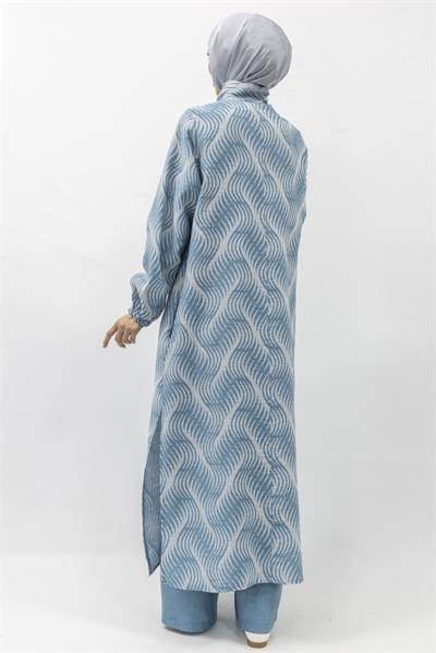 Büyük Beden Keten Takım Turkuaz Otw4243