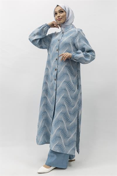 Büyük Beden Keten Takım Turkuaz Otw4243