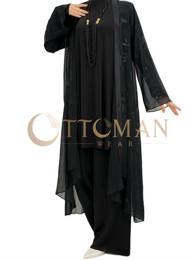 Büyük Beden Kimonolu Takım Siyah OTW40976