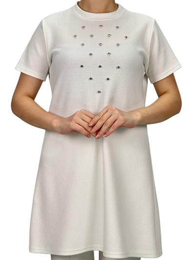 Büyük Beden Kısa Kol İçlik Tunik Ekru OTW2121K