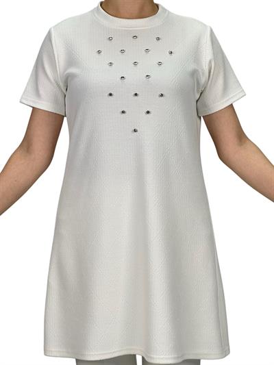 Büyük Beden Kısa Kol İçlik Tunik Ekru OTW2121K