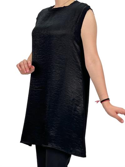 Büyük Beden Kolsuz Rayonlu Penye İçlik Siyah OTW403