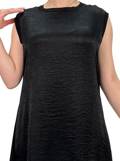 Büyük Beden Kolsuz Rayonlu Penye İçlik Siyah OTW403