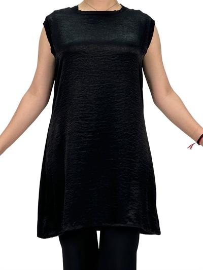 Büyük Beden Kolsuz Rayonlu Penye İçlik Siyah OTW403