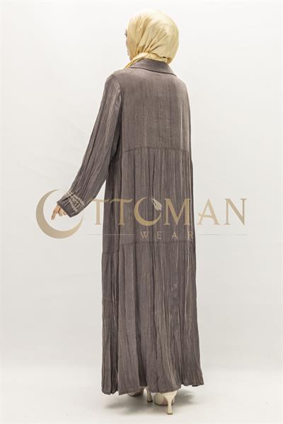 Büyük Beden Kolyeli Qupra Kumaş Elbise Brown OTW5793