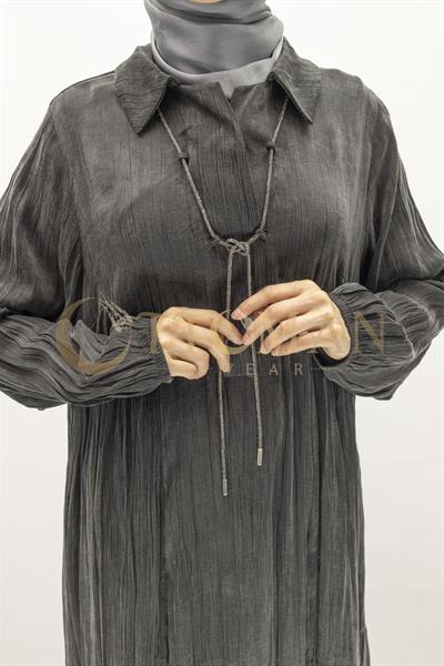 Büyük Beden Kolyeli Qupra Kumaş Elbise Siyah OTW5793