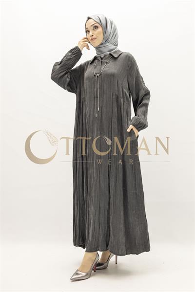 Büyük Beden Kolyeli Qupra Kumaş Elbise Siyah OTW5793