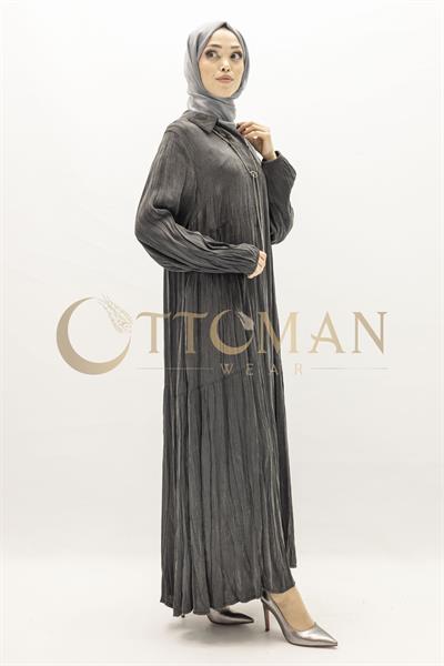 Büyük Beden Kolyeli Qupra Kumaş Elbise Siyah OTW5793