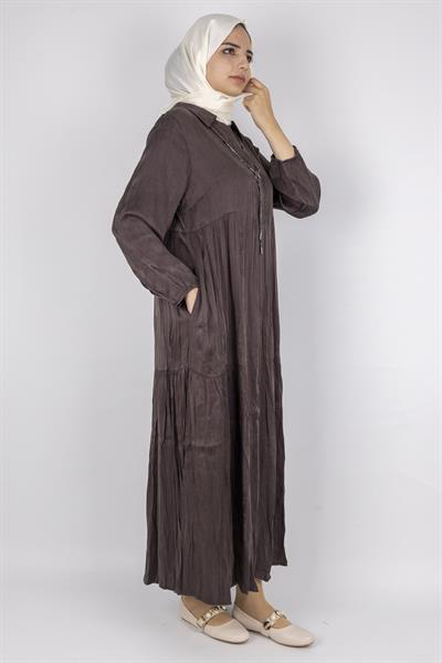 Büyük Beden Kolyeli Qupra Kumaş Elbise Bordo OTW5793