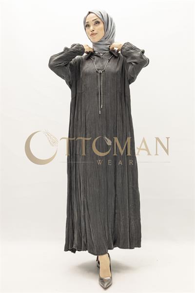 Büyük Beden Kolyeli Qupra Kumaş Elbise Siyah OTW5793