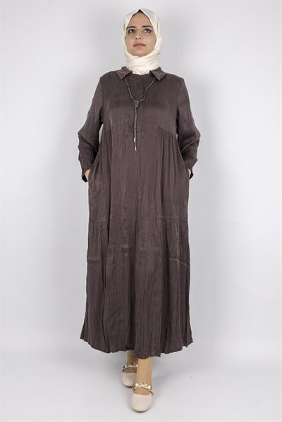 Büyük Beden Kolyeli Qupra Kumaş Elbise Bordo OTW5793