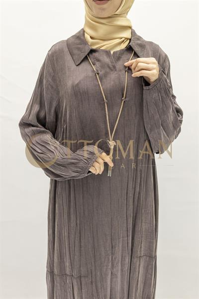 Büyük Beden Kolyeli Qupra Kumaş Elbise Brown OTW5793