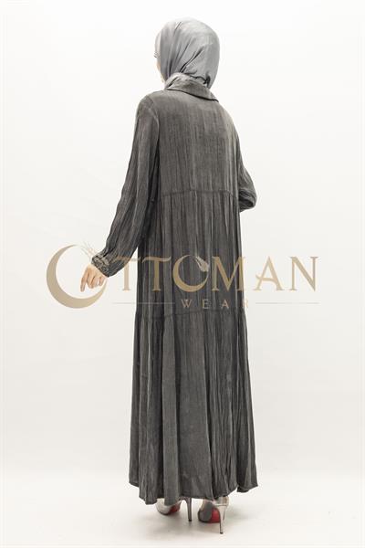 Büyük Beden Kolyeli Qupra Kumaş Elbise Siyah OTW5793