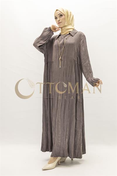 Büyük Beden Kolyeli Qupra Kumaş Elbise Brown OTW5793