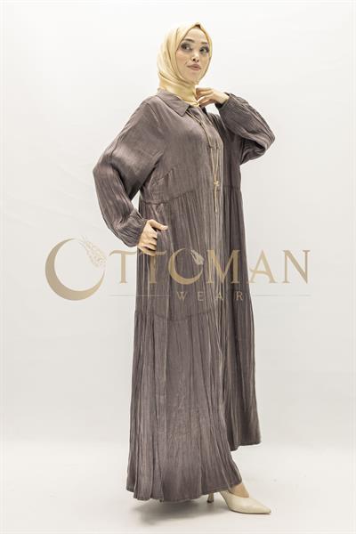 Büyük Beden Kolyeli Qupra Kumaş Elbise Brown OTW5793