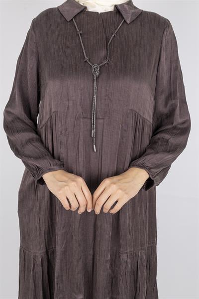 Büyük Beden Kolyeli Qupra Kumaş Elbise Bordo OTW5793