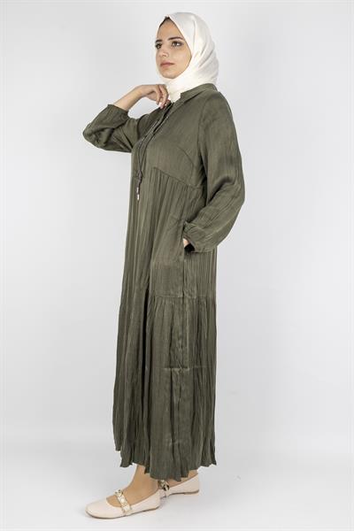 Büyük Beden Kolyeli Qupra Kumaş Elbise Haki OTW5793