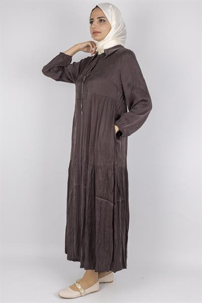 Büyük Beden Kolyeli Qupra Kumaş Elbise Bordo OTW5793