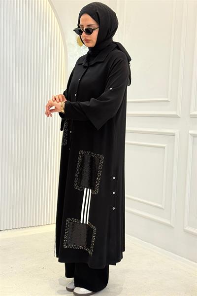 Büyük Beden Kontrast Cep Detaylı Gömlek Elbise Siyah OTW5640