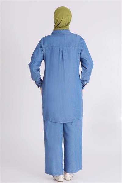 Büyük Beden Kot Pantolonlu Takım Mavi OTW35118