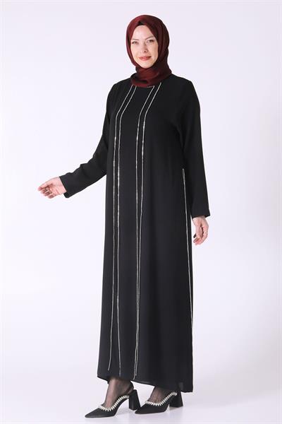 Büyük Beden Krep Abiye Elbise Siyah OTW50024