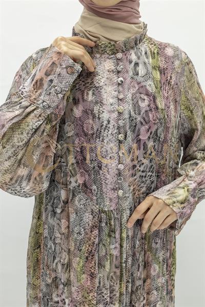 Büyük Beden Leopar Desenli Elbise Pembe OTW5867