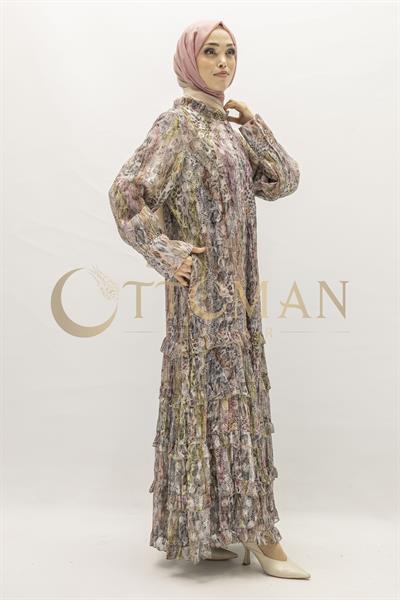 Büyük Beden Leopar Desenli Elbise Pembe OTW5867