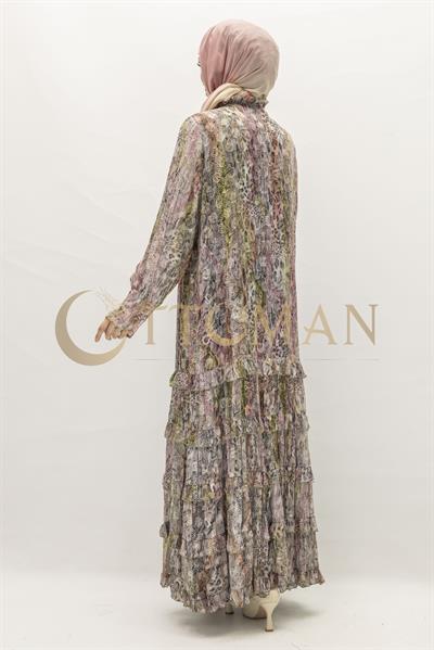 Büyük Beden Leopar Desenli Elbise Pembe OTW5867