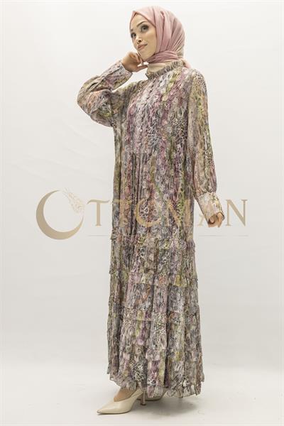 Büyük Beden Leopar Desenli Elbise Pembe OTW5867