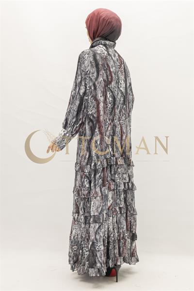 Büyük Beden Leopar Desenli Elbise Siyah OTW5867