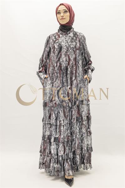 Büyük Beden Leopar Desenli Elbise Siyah OTW5867